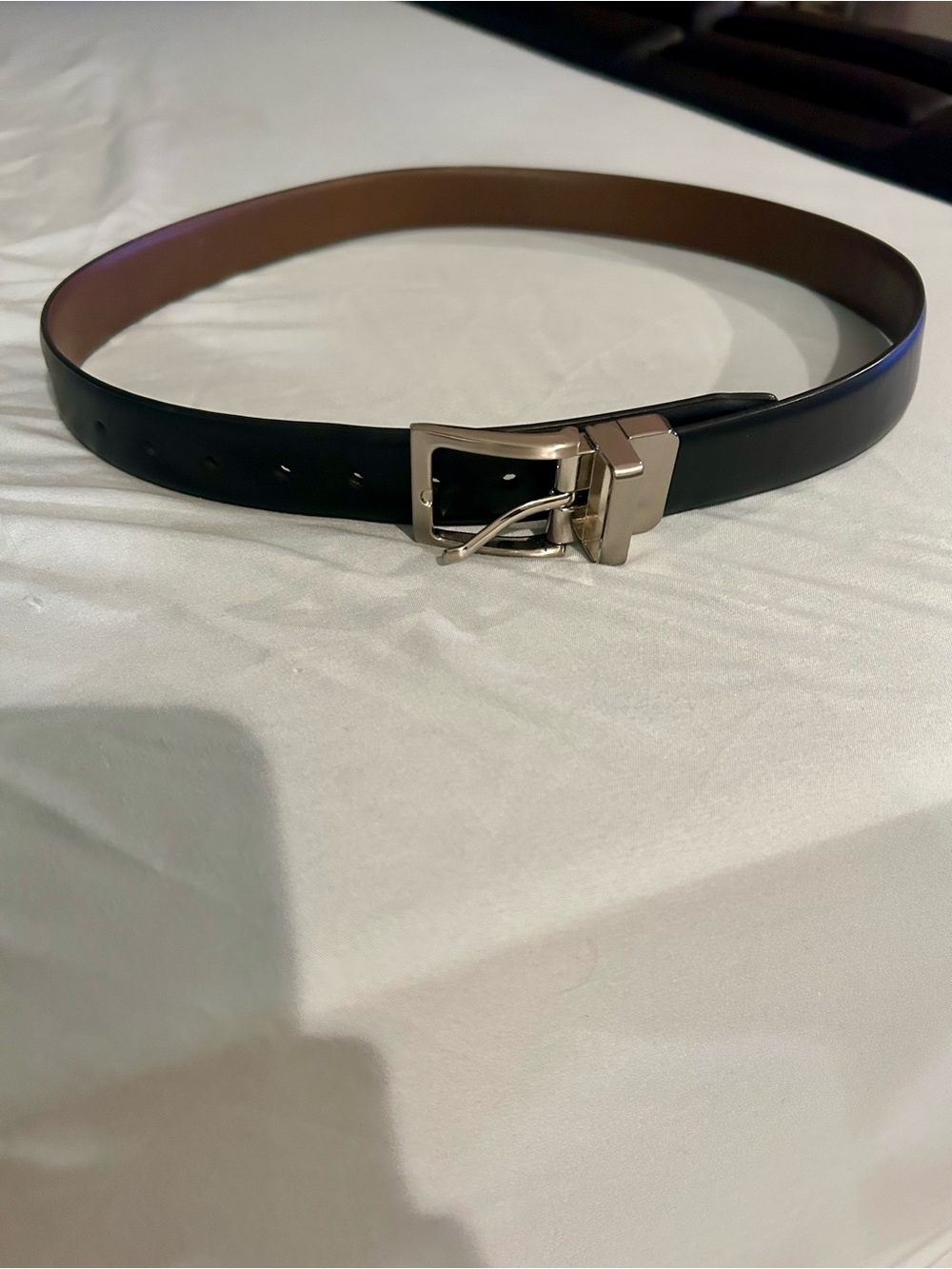 Men's Reversible Black/Brown Leather Belt with Silver Buckle